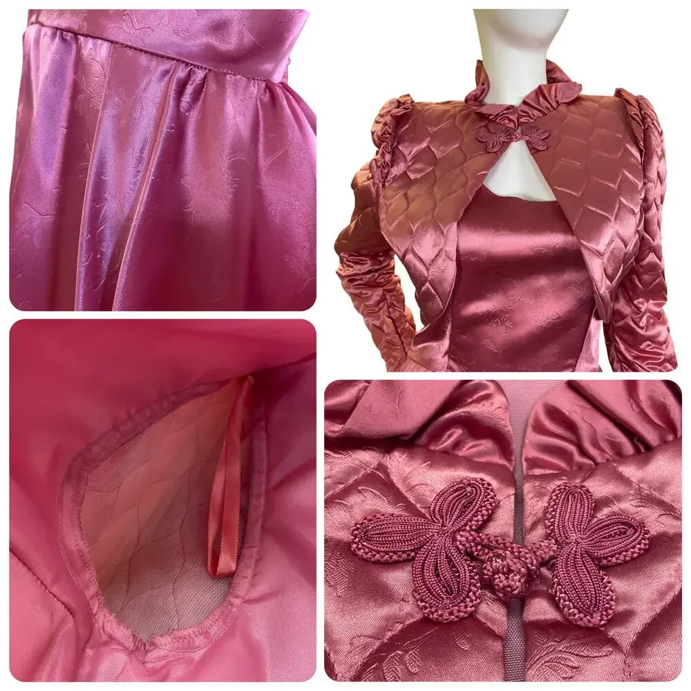 NWT 1970s Vintage Dance Allure Alfred Angelo Pink Satin Gown Bolero Set